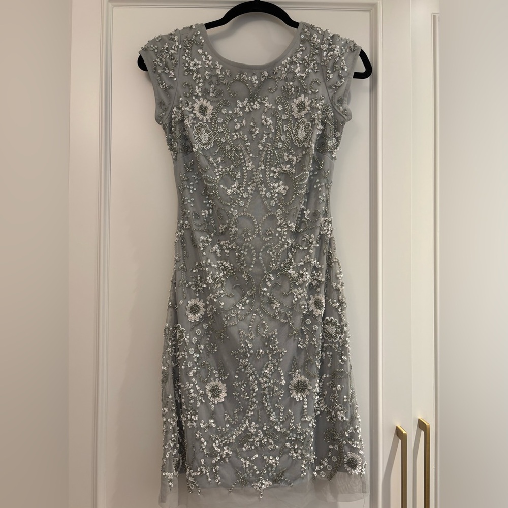 Aidan Mattox Silver Embellished Mini Dress